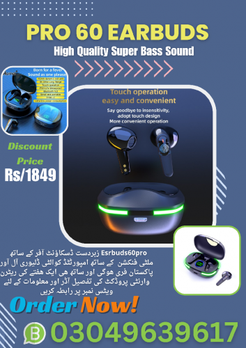 Pro 60 Earbuds High Quality Super Bass Sound 