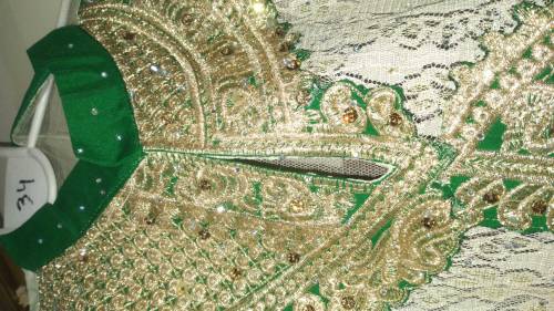 Net long frock combination of green and white