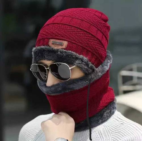 *Beanie Wool Cap With Neck Warmer