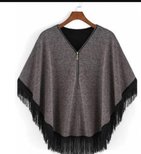 Grey zipper poncho 