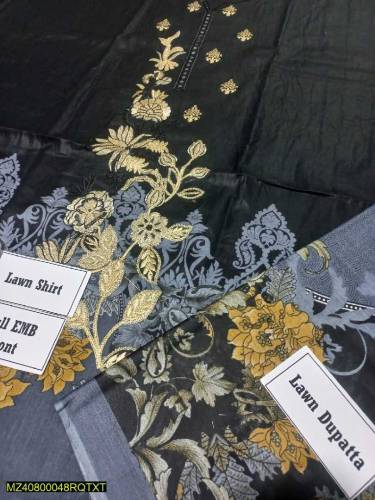 3 Pcs Women's Unstitched Lawn Printed Suit