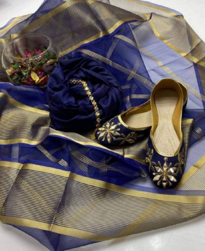 *3Pcs Silk And Organza Unstitched Suit With Khussa Free