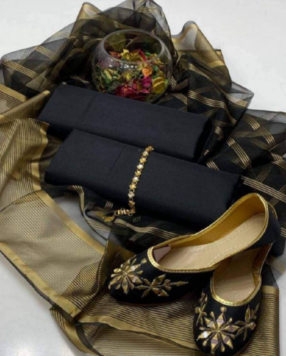 *3Pcs Silk And Organza Unstitched Suit With Khussa Free