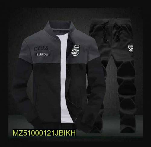 2 Pcs Men's Stitched Fleece Bomber Tracksuit Charcoal&Block