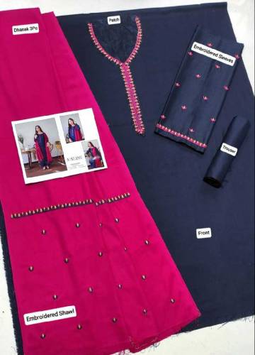 dhanak Embroidered suit  3pc unstitched 