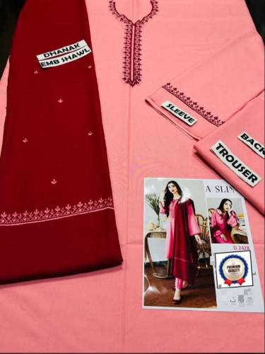 dhanak Embroidered suit  3pc unstitched 