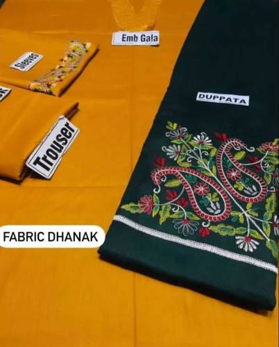 dhanak Embroidered suit  3pc unstitched 