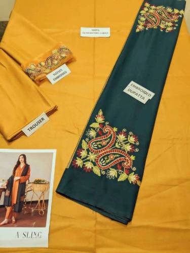 dhanak Embroidered suit  3pc unstitched 
