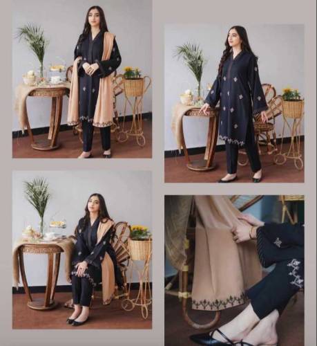 dhanak Embroidered suit  3pc unstitched 