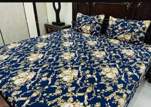 3 Pcs Printed Crystal Cotton Double Bedsheet