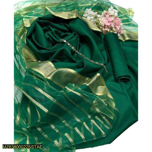 3PCS Women's Unstitched Katan Silk Plain Suit