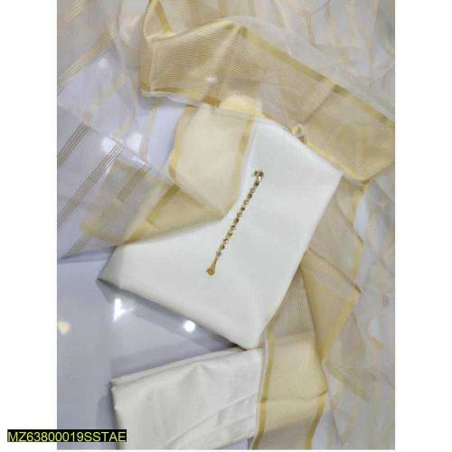 3PCS Women's Unstitched Katan Silk Plain Suit