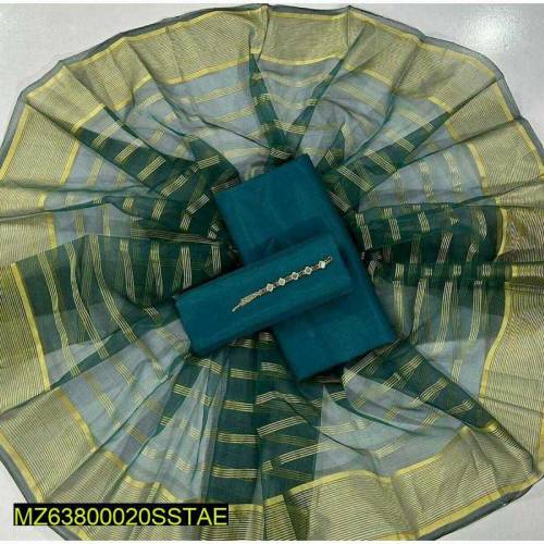 3PCS Women's Unstitched Katan Silk Plain Suit