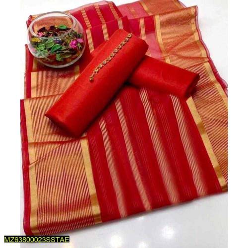 3PCS Women's Unstitched Katan Silk Plain Suit