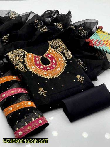 organaza embroidered 3pcs women suit