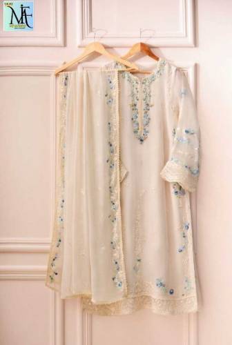 AGHA NOOR HEAVILY EMBROIDERED 3PCS UNSTITCH SEMI PURE CHIFFON
