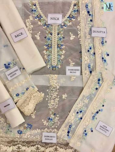 AGHA NOOR HEAVILY EMBROIDERED 3PCS UNSTITCH SEMI PURE CHIFFON