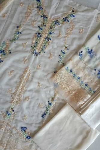 AGHA NOOR HEAVILY EMBROIDERED 3PCS UNSTITCH SEMI PURE CHIFFON