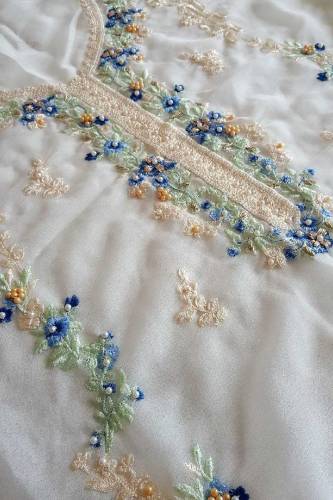 AGHA NOOR HEAVILY EMBROIDERED 3PCS UNSTITCH SEMI PURE CHIFFON