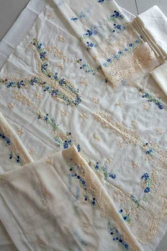 AGHA NOOR HEAVILY EMBROIDERED 3PCS UNSTITCH SEMI PURE CHIFFON