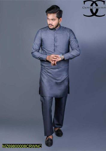 Men's stitched denim suit.
