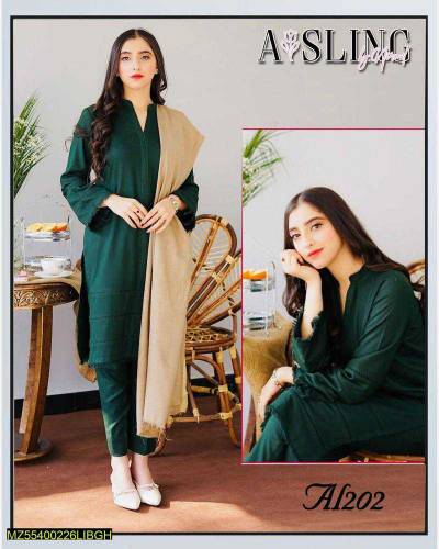 3 Pcs Women's Unstitched Dhank Embroidered Suit