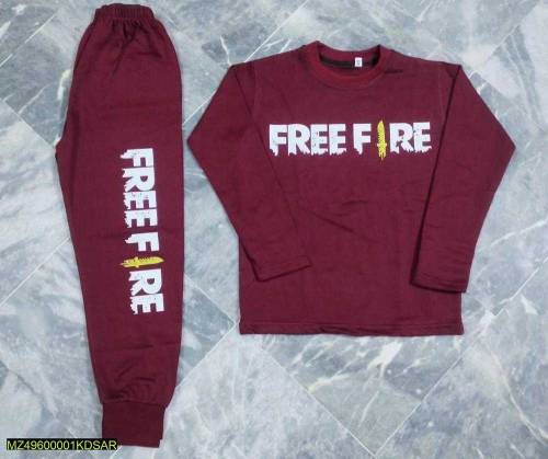2 Pcs Boy's Stitched Fleece Printed Track suit 