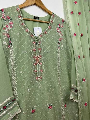 2pc fully emodridry with hand work.shifon fabric