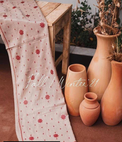 3 Pcs Women's Unstitched Dhanak Embroidered Suit