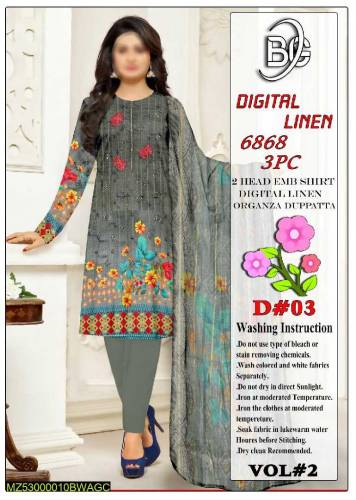 3 ps linen embroidery unstitched suit