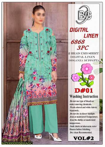 3 ps linen embroidery unstitched suit