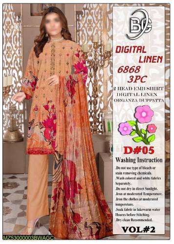3 ps linen embroidery unstitched suit