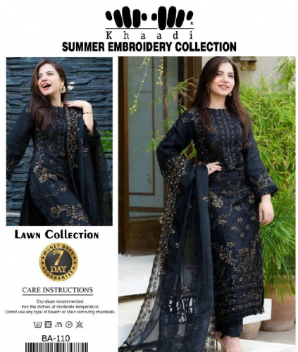 3 Pcs Women's Unstitched Lawn Embroidered Suit