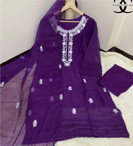 3pc chiffon embroidered suit