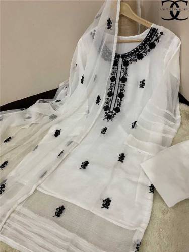 3pc chiffon embroidered suit