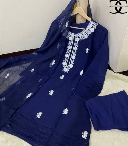 3pc chiffon embroidered suit