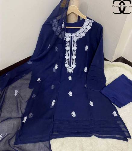 3pc chiffon embroidered suit