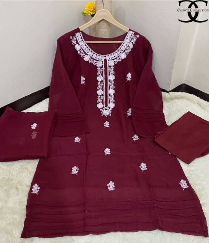 3pc chiffon embroidered suit