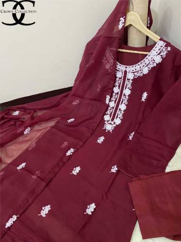 3pc chiffon embroidered suit