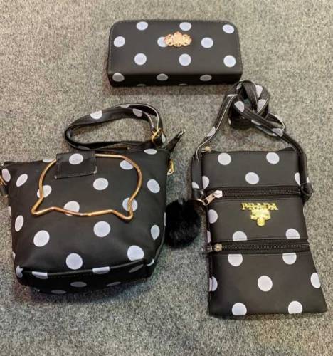3pc Black Polka Dot purse set