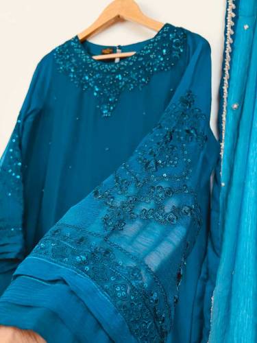 2pc shiffon Beautifull,fully emoridred+hand work, shiffon fabric
