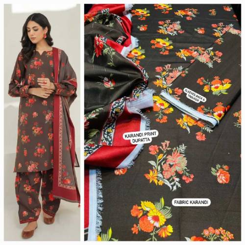 3 pc digital printed karandi with karandi duppata and karandi trouser
