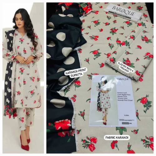 3 pc digital printed karandi with karandi duppata and karandi trouser