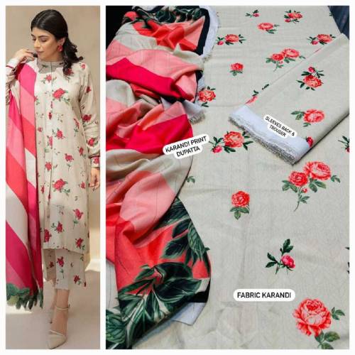 3 pc digital printed karandi with karandi duppata and karandi trouser