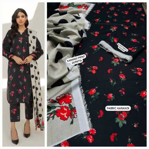 3 pc digital printed karandi with karandi duppata and karandi trouser