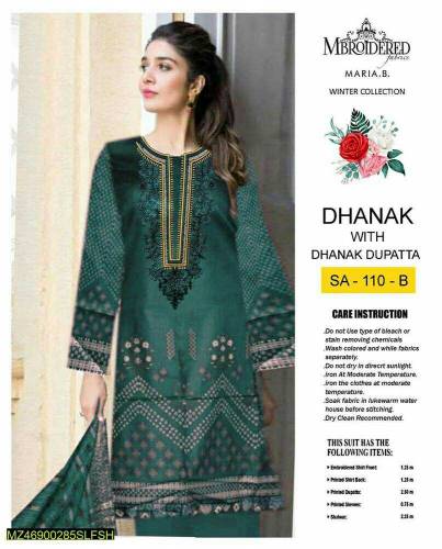  3 Pcs Women's Unstitched Dhanak Embroidered Suit
