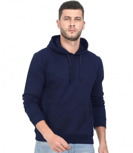 Men stitched fleece plain hoodie