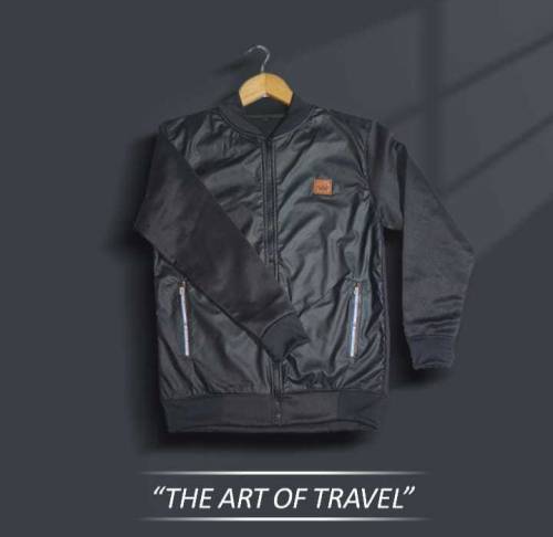 Rexine Zipper Design Jacket Black