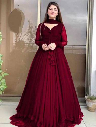 3 pcs women stitched chiffon plain maxi