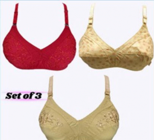 Cotton Embroiderd Bra, pack of 3